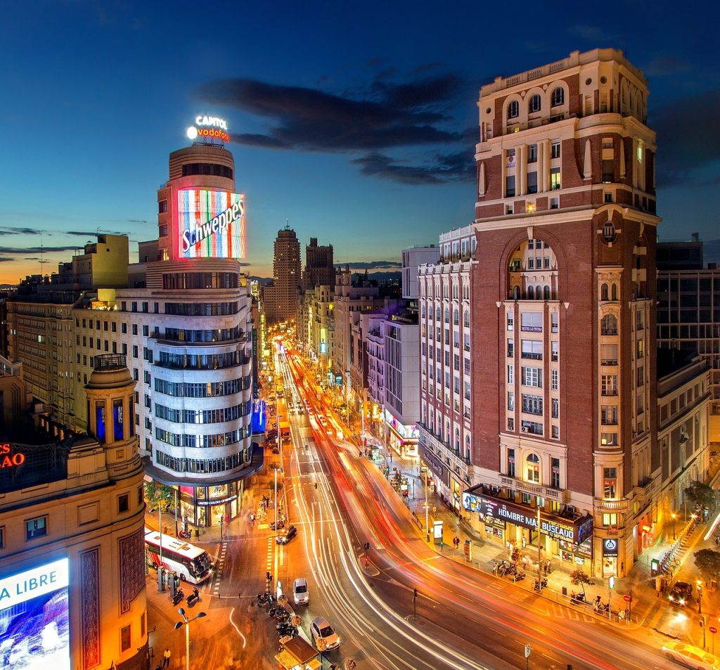 city of Madrid in evening